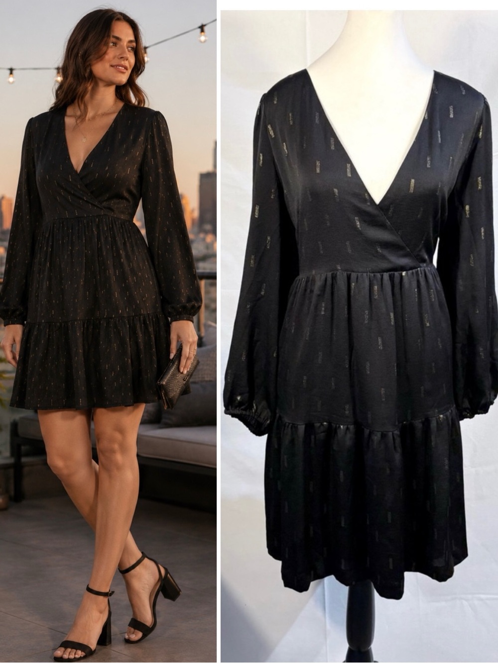 NWT Madewell Metallic Jacquard Faux-Wrap Tiered Mini Dress Gold Shimmer XL💛